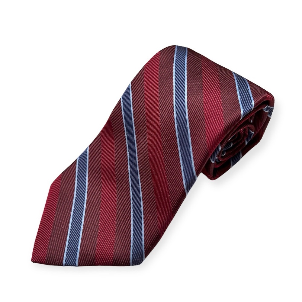 Brooks Brothers 100% Silk Burgundy and Navy Blue Striped Tie - Picture 1 of 10